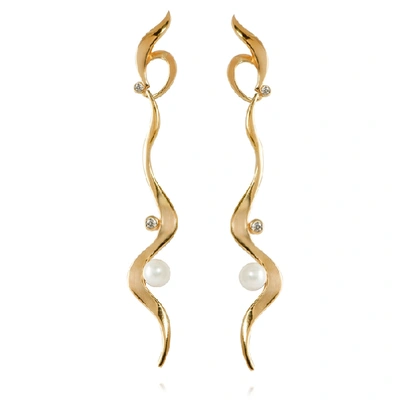 Apples & Figs 24k Vermeil Pearl Goddess Wave Earrings