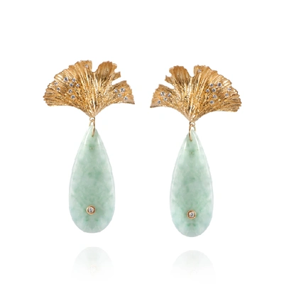 Apples & Figs Sea Foam Blue Onyx & Gold Ginkgo Leaf Earrings