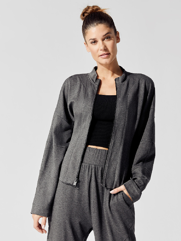 Download Carbon38 Fleece Mock Neck Zip Up Jacket In Charcoal Grey ...