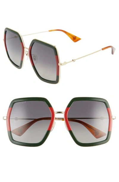 Gucci 56mm Sunglasses In Shiny Endura Gold/ Green/ Red