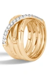 JOHN HARDY BAMBOO 18K GOLD & DIAMOND PAVE BAND RING,RGX59392DIX8