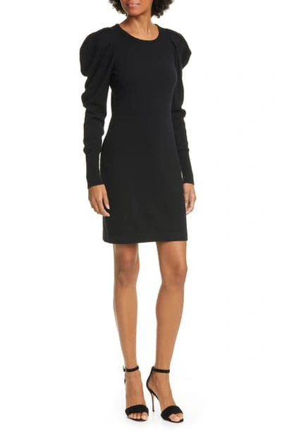 Autumn Cashmere Draped Long Sleeve Cashmere Sweater Dress In Black