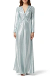 TAHARI LONG SLEEVE TWIST METALLIC GOWN,TLMH9KE196