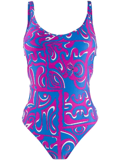 Emilio Pucci Rivera Print Swimsuit In Blue
