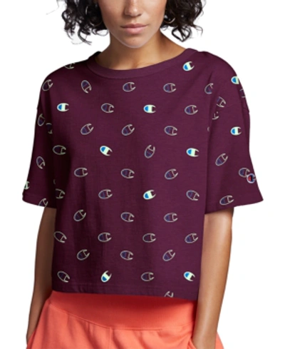 Champion Cotton Logo-print Cropped T-shirt In Tossed C Logo Venetian Purple