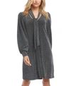 Karen Kane Taylor Tie Neck Sparkle Long Sleeve Dress In Silver