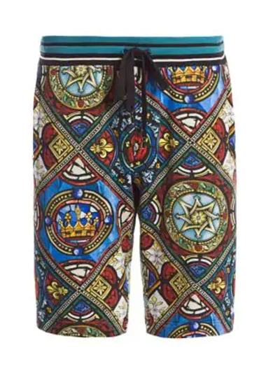 Dolce & Gabbana Bermuda Jogging Shorts With Stained Glass Window Style Print In Multicolored