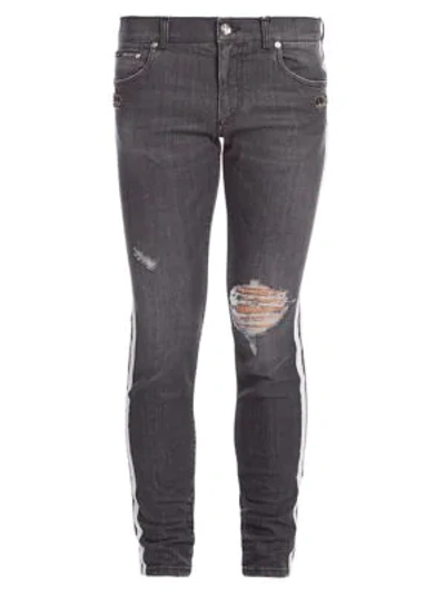 Dolce & Gabbana Side Tape Distressed Jeans In Variante Abbinata