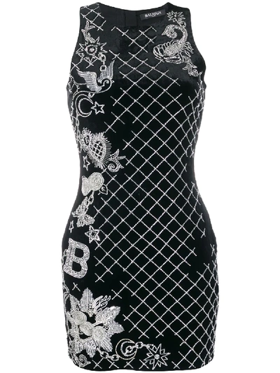 Balmain Bead And Sequin-embellished Mini Dress In Black
