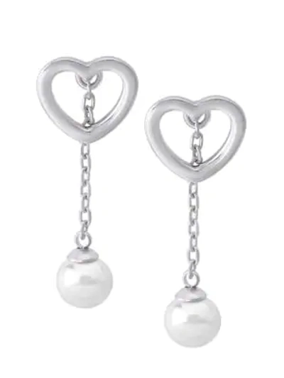 Majorica Sterling Silver & 6mm Organic Man-made Pearl Heart Drop Earrings In White