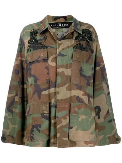 John Richmond Sequin-embellished Camouflage-print Jacket In Green