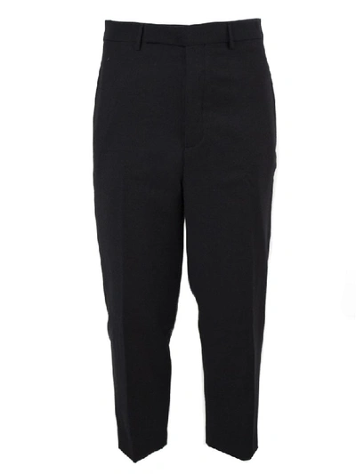 Rick Owens Black Wool Cropped Trousers In Nero