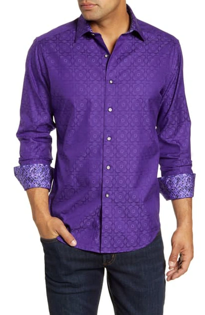 Robert Graham Men's Keaton Patterned Sport Shirt With Contrast Detail In Purple