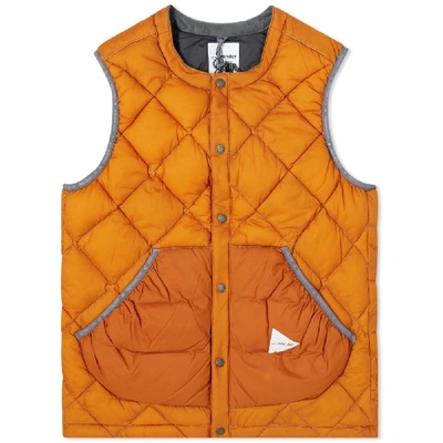 And Wander Quilted Nylon Down Gilet In Orange