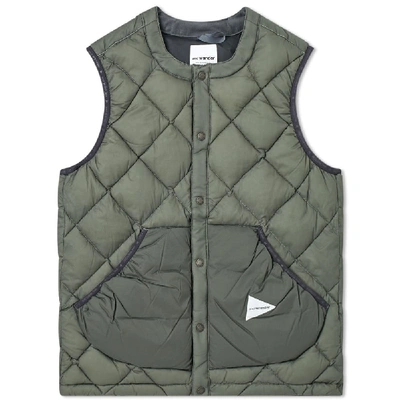 And Wander Diamond Stitch Down Vest In Green