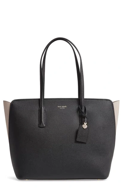 Kate Spade Large Margaux Leather Tote - Black In Black/warm Taupe/gold