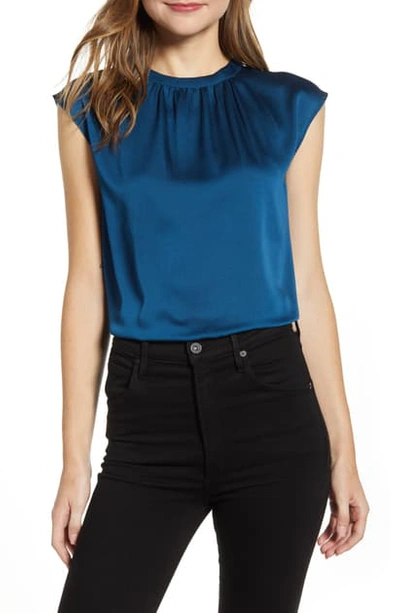 Vince Camuto Pleated Neck Blouse In Deacon Blue
