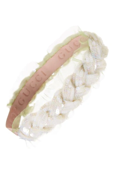 Gucci Punzil Sequin Embellished Braided Headband In Ivory