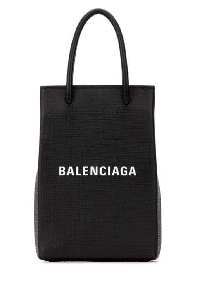 Balenciaga 'north-south' Logo Print Medium Leather Tote Bag In Black