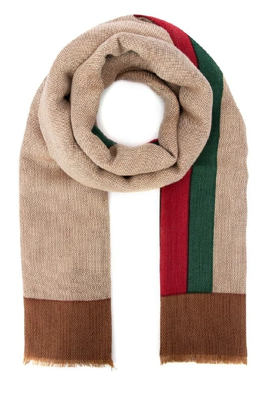 Gucci Fringed Web Detail Scarf In Multi