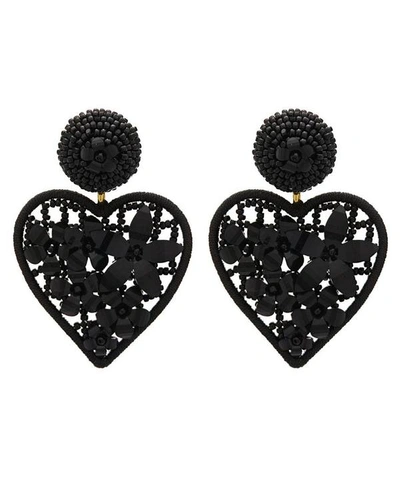 Oscar De La Renta Embellished Heart Earrings In Black