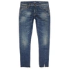 SAINT LAURENT DARK BLUE DISTRESSED SKINNY JEANS,3144103