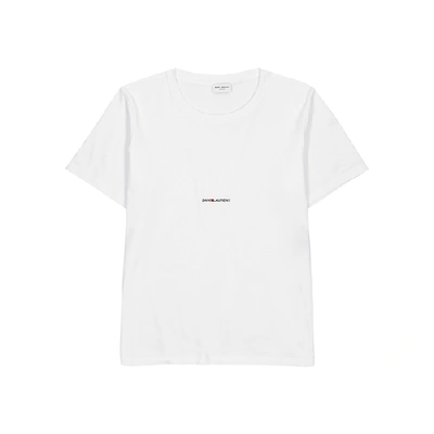 Saint Laurent Men White Crewneck T-shirt With Logo Lettering Detail On The Front In Cotton Man