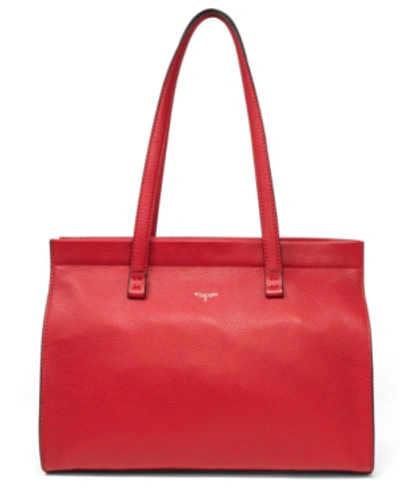 T Tahari Sienna Leather Tote In Red/silver