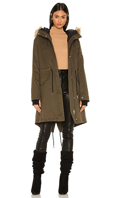 Soia & Kyo Elloise Parka With Faux Fur Trim In Olive. In Army