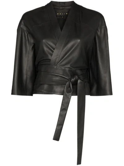 Skiim Natalya Leather Kimono Top In Black