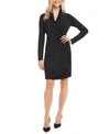 Karen Kane Three-quarter-sleeve Faux-wrap Dress In Black