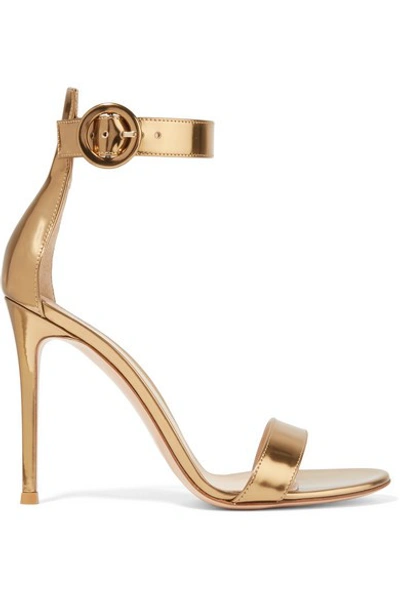 Gianvito Rossi 105mm Portofino Metallic Leather Sandals In Neutrals