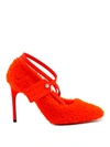 OFF-WHITE FURRY ZIP TIE NEON SHEARLING PUMPS,f20831dc-828e-0b5a-667f-54e0994c2524