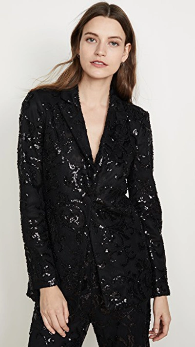 Alexis Firdas Sequin Embroidered Tulle Blazer In Black