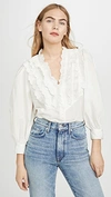 The Great The Tuxedo Ruffled Grosgrain-trimmed Crinkled Cotton-voile Blouse In Ivory