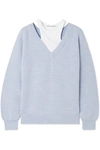 ALEXANDER WANG T LAYERED MERINO WOOL AND STRETCH COTTON-JERSEY SWEATER