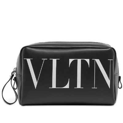 Valentino Vltn Leather Washbag In Black