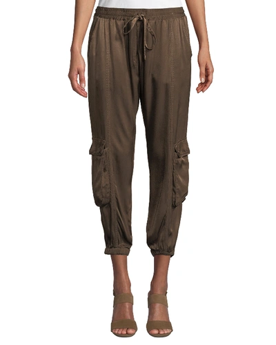 Johnny Was Plus Size Cropped Satin Cargo Pants In Vintage Army