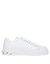Miu Miu Crystal-embellished Patent-leather Platform Sneakers In White
