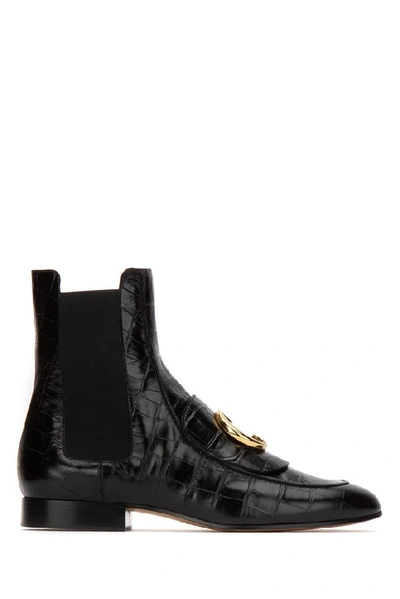 Chloé C Croc Effect Ankle Boots In Black