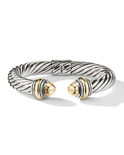 David Yurman Cable Bracelet In Silver With 14k Gold, 10mm In Gold Dome