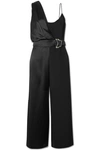 CUSHNIE BELTED CREPE AND CHARMEUSE JUMPSUIT