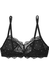 CALVIN KLEIN UNDERWEAR STARQUILT LACE AND PRINTED CREPE DE CHINE SOFT-CUP BRA