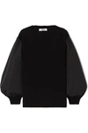 VALENTINO PANELED COTTON-BLEND POPLIN AND WOOL AND CASHMERE-BLEND SWEATER