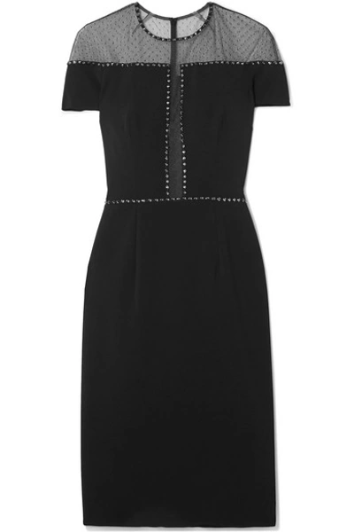 Jenny Packham Dora Studded Swiss-dot Mesh And Stretch-crepe Dress In Black