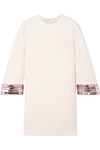 VALENTINO SEQUIN-EMBELLISHED WOOL AND SILK-BLEND CREPE MINI DRESS