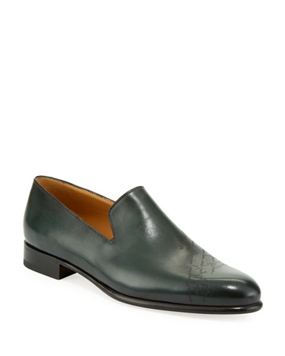 Berluti Men's Cambridge Scritto Leather Slip-on Dress Shoes In Green