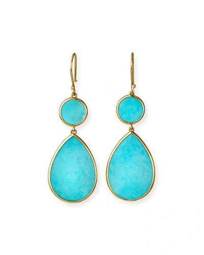 Ippolita 18k Yellow Gold Polished Rock Candy Turquoise Circle Teardrop Drop Earrings In Turquoise Gold