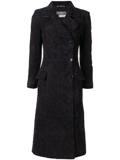 Pre-owned Ferragamo Below-the-knee Fitted Coat In Black