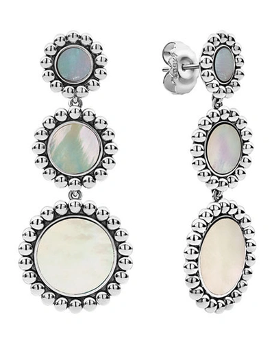 Lagos Maya 3-drop Earrings, Mother-of-pearl/onyx In Silver/ White Mother Of Pearl